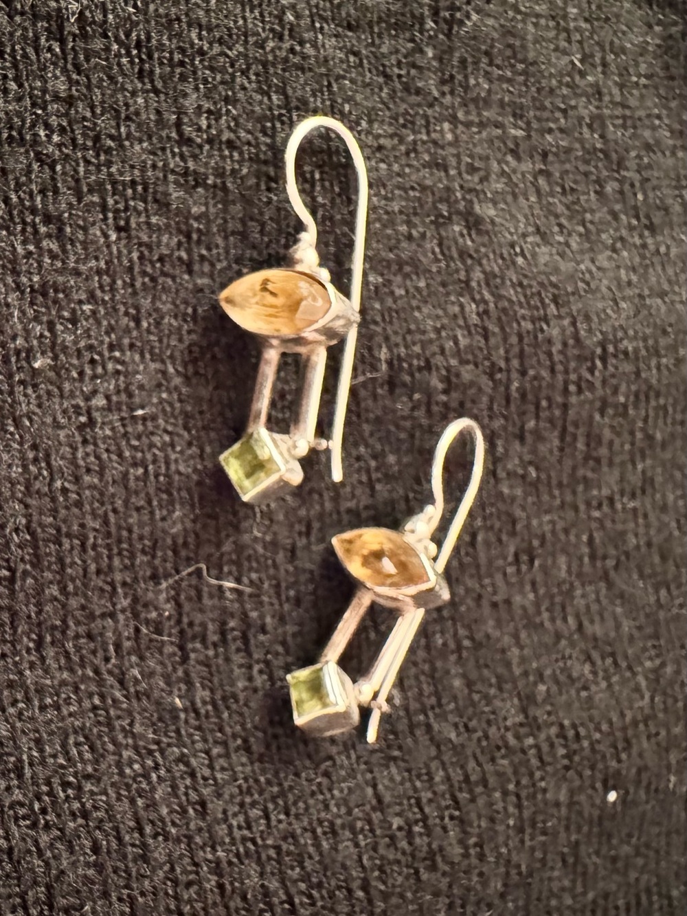 Sterling Silver Citrine and Peridot Drop Earrings - Yellow & Green